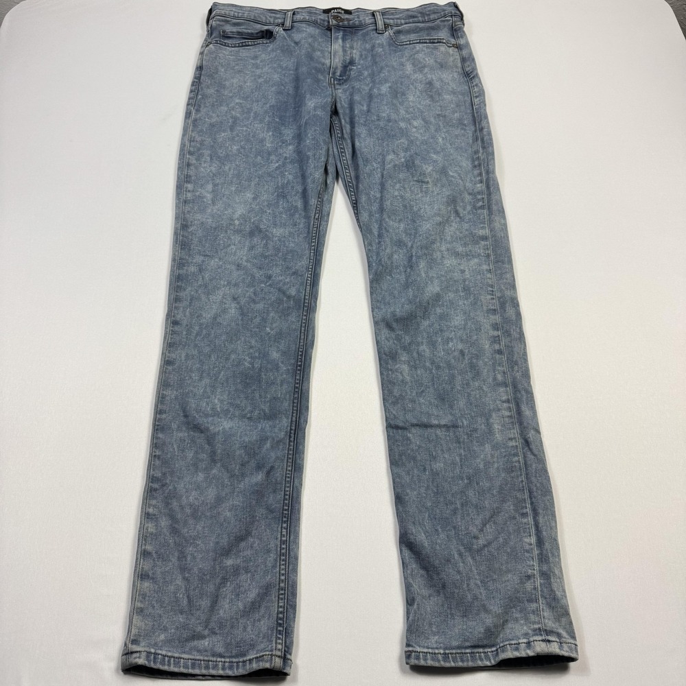 PAIGE Lennox Jeans Mens 34 Light Blue Wash Slim Fit Stretch Denim Acid Wash